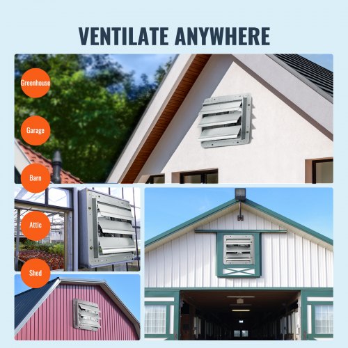 VEVOR Wall Mount Shutter Exhaust Fan 305 mm 1400RPM 1084 CFM AC Motor Ventilation