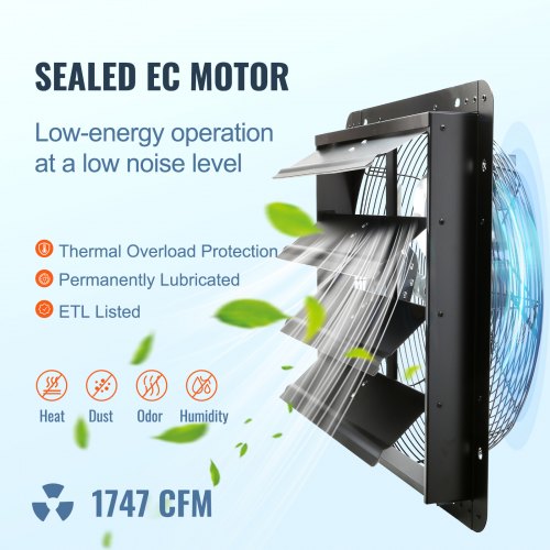 VEVOR 406 mm Shutter Exhaust Fan EC-Motor Wall Mount Variable Speed Ventilation