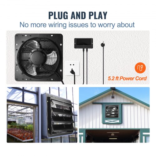 VEVOR 406 mm Shutter Exhaust Fan EC-Motor Wall Mount Variable Speed Ventilation