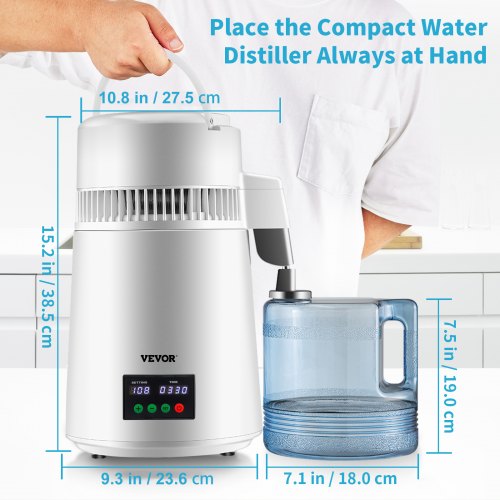 VEVOR 4L Stainless Steel Water Distiller Countertop Purifier with Glass Container