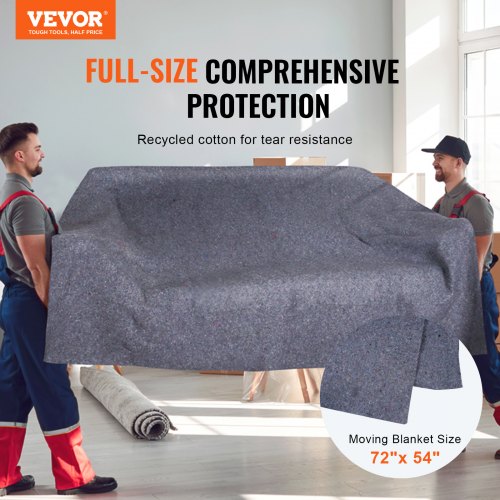 VEVOR 12 Pack Moving Blankets Cotton Heavy Duty Shipping Pads 1829x1372 mm