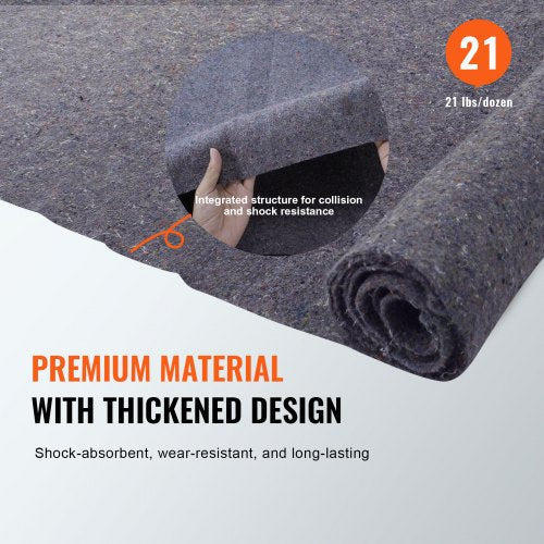 VEVOR 12 Pack Moving Blankets Cotton Heavy Duty Shipping Pads 1829x1372 mm
