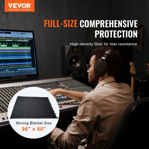 VEVOR Sound Dampening Blanket 2438x2032 mm Studio Noise Blocking - Black