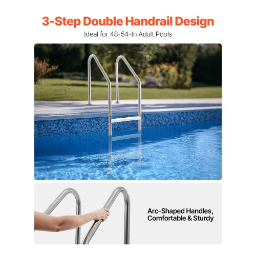 VEVOR 3-Step Stainless Steel Pool Ladder Heavy Duty Non-Slip Handrails