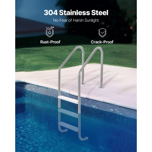 VEVOR 3-Step Stainless Steel Pool Ladder Heavy Duty Non-Slip Handrails