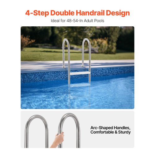 VEVOR Swimming Pool Ladder 4 Step Stainless Steel Double Handrails with 120 kg Load