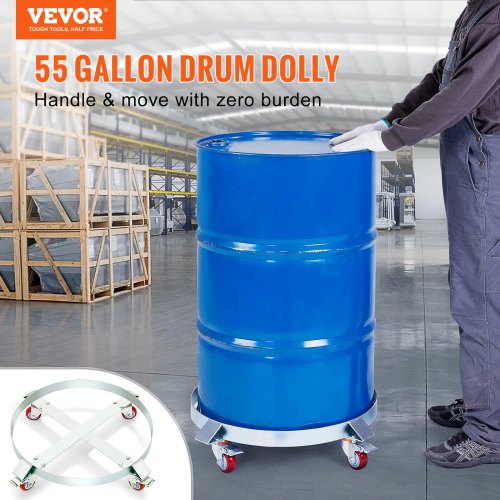 VEVOR 250 L Drum Dolly Heavy Duty 454 kg Load Barrel Cart with 4 Swivel Casters