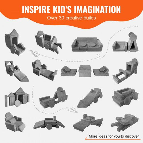 VEVOR 15pcs Modular Kids Nugget Couch Foam Sofa High Density 25D Sponge
