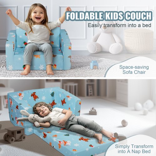 VEVOR 2 in 1 Kids Couch Toddler Chair Fold Out Sofa Bed for Girls and Boys