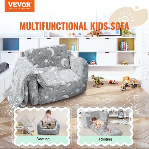 VEVOR Kids Fold Out Sofa 2 in 1 Convertible Couch Chair for Bedroom and Playroom