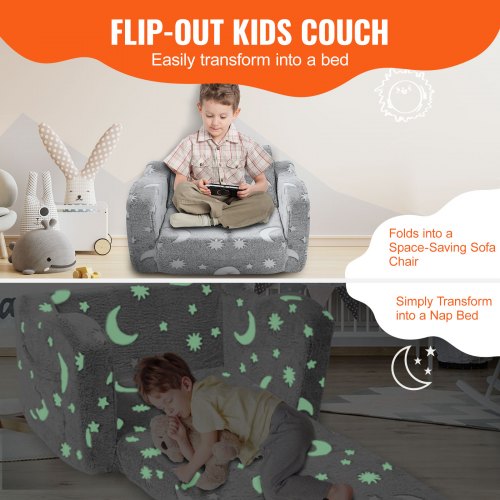 VEVOR Kids Fold Out Sofa 2 in 1 Convertible Couch Chair for Bedroom and Playroom