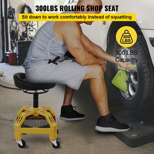 VEVOR Adjustable Rolling Garage Stool Mechanic Seat with Tool Tray 360° Swivel Wheels