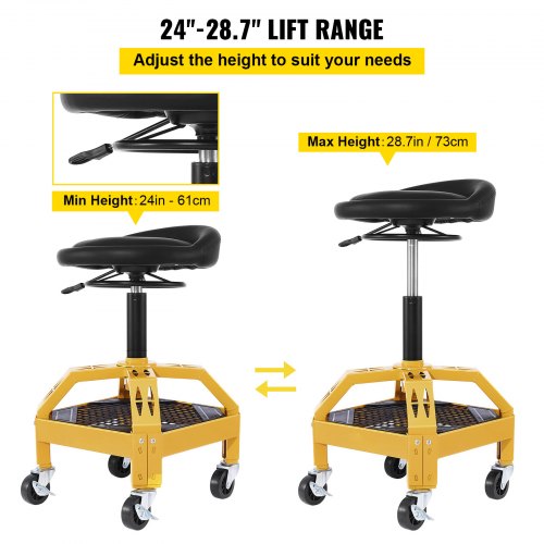 VEVOR Adjustable Rolling Garage Stool Mechanic Seat with Tool Tray 360° Swivel Wheels