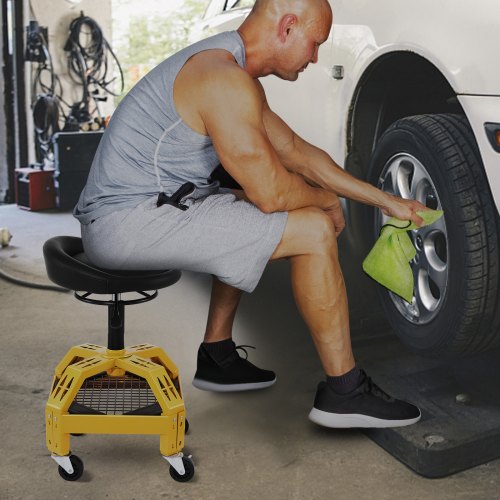 VEVOR Adjustable Rolling Garage Stool Mechanic Seat with Tool Tray 360° Swivel Wheels