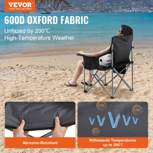 VEVOR Portable Camping Folding Chair Adults Lumbar Support Arm Chairs - Black