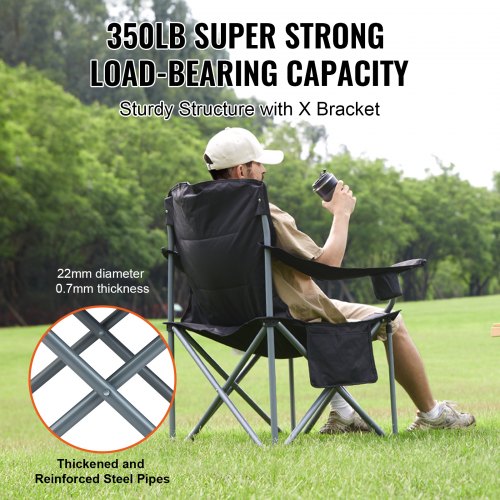 VEVOR Portable Camping Folding Chair Adults Lumbar Support Arm Chairs - Black