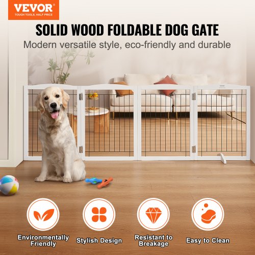 VEVOR Freestanding Dog Gate 32" H x 96.5" W Foldable Pet Barrier - White