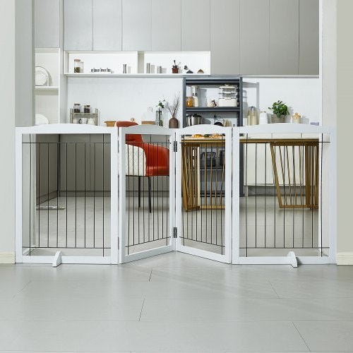 VEVOR Freestanding Dog Gate 32" H x 96.5" W Foldable Pet Barrier - White