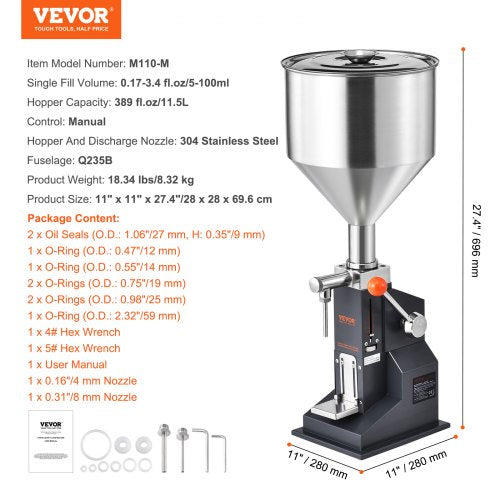 VEVOR Manual Bottle Filler 5-100ml Adjustable Stainless Steel Liquid Filling Machine