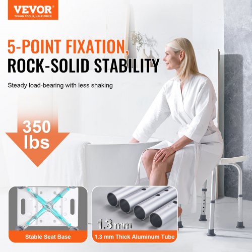 VEVOR Adjustable Shower Stool with Built-in Handles Non-Slip Seat for Elderly