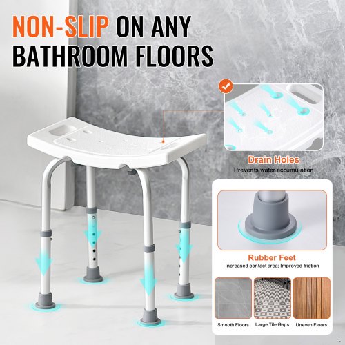 VEVOR Adjustable Shower Stool with Built-in Handles Non-Slip Seat for Elderly