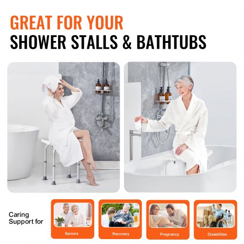 VEVOR Adjustable Shower Stool with Built-in Handles Non-Slip Seat for Elderly