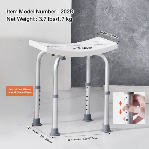 VEVOR Adjustable Shower Stool with Built-in Handles Non-Slip Seat for Elderly