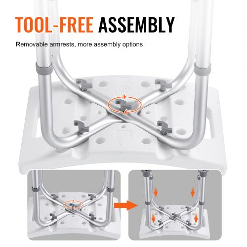VEVOR Adjustable Shower Stool with Built-in Handles Non-Slip Seat for Elderly