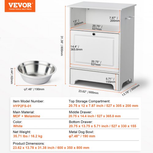 VEVOR Pet Feeding Station with 2 Stainless Steel Bowls Elevated Small Dogs Feeder