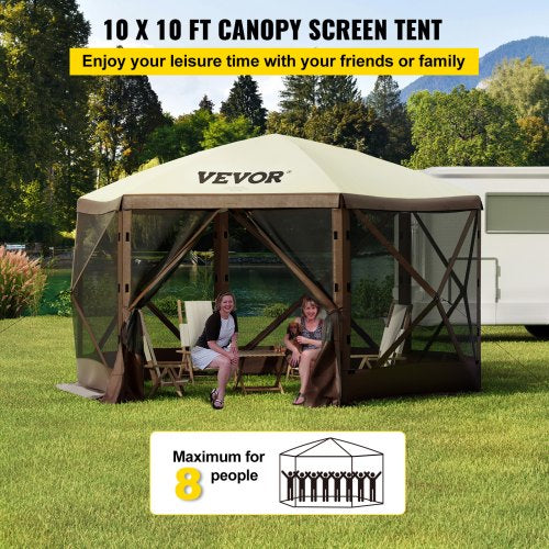 VEVOR 10x10 ft Pop-up Camping Gazebo Canopy Shelter 6 Sided Sun Shade