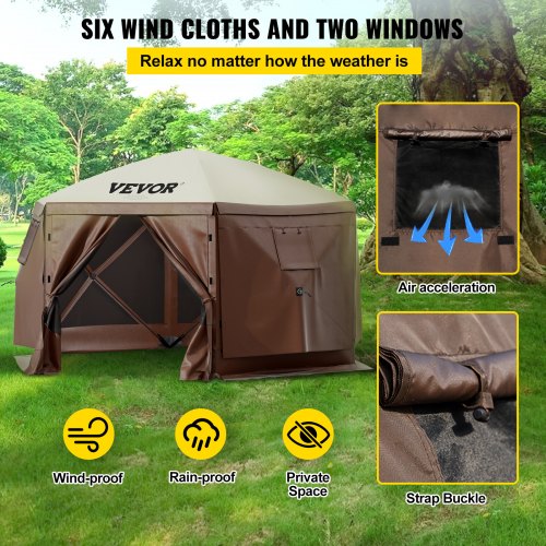 VEVOR 10x10 ft Pop-up Camping Gazebo Canopy Shelter 6 Sided Sun Shade