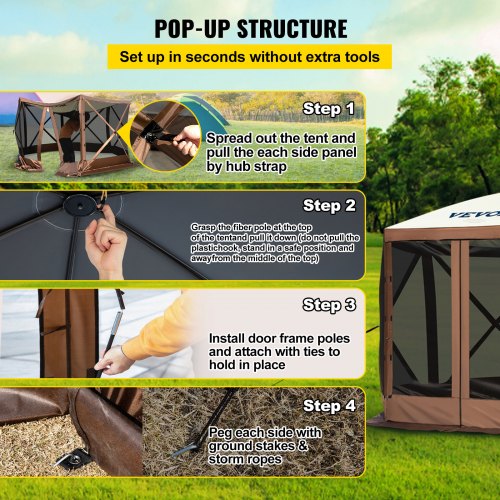 VEVOR 10x10 ft Pop-up Camping Gazebo Canopy Shelter 6 Sided Sun Shade