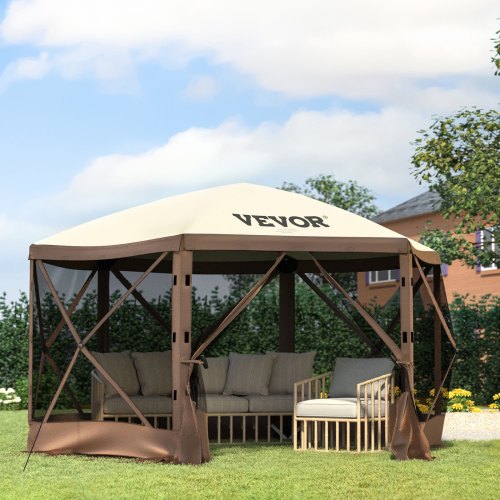 VEVOR 10x10 ft Pop-up Camping Gazebo Canopy Shelter 6 Sided Sun Shade