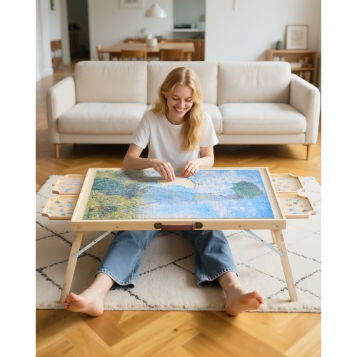 VEVOR 1500 Piece Puzzle Table 86x63cm Folding Legs 4 Drawers Portable Board