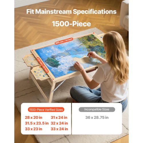 VEVOR 1500 Piece Puzzle Table 86x63cm Folding Legs 4 Drawers Portable Board