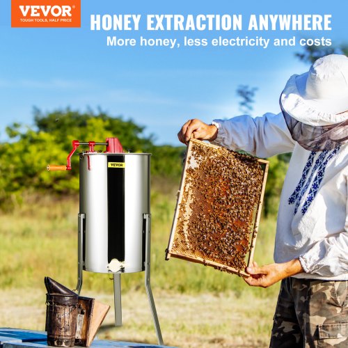 VEVOR Manual Honey Extractor 2/4 Frame Beekeeping Equipment with Adjustable Stand