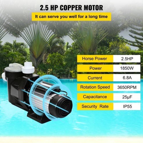 VEVOR 2.5HP Swimming Pool Pump Inground Above Ground 1850W 148GPM Filter