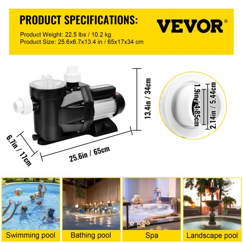 VEVOR 2.5HP Swimming Pool Pump Inground Above Ground 1850W 148GPM Filter