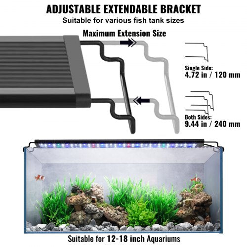 VEVOR 14W Aquarium Light Adjustable Timer 5-Level Brightness Freshwater Tank