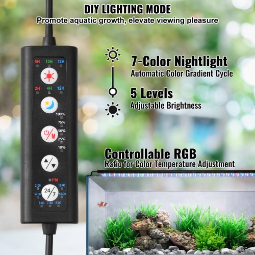 VEVOR 26W Aquarium Light Full Spectrum Fish Tank Light 24/7 Natural Mode