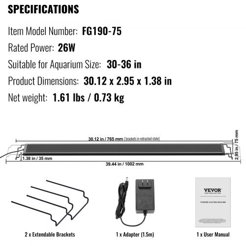 VEVOR 26W Aquarium Light Full Spectrum Fish Tank Light 24/7 Natural Mode