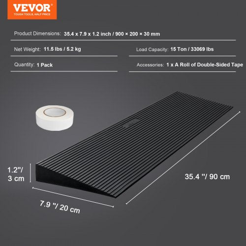 VEVOR 3cm Rise Threshold 90cm Wide Rubber Non-Slip Ramp for Doorways