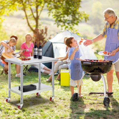 VEVOR Stainless Steel Kitchen Work 36x24 in Heavy Duty Table with Casters