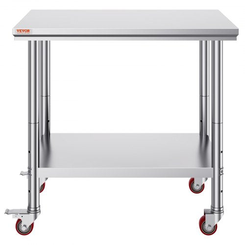 VEVOR Stainless Steel Kitchen Work 36x24 in Heavy Duty Table with Casters