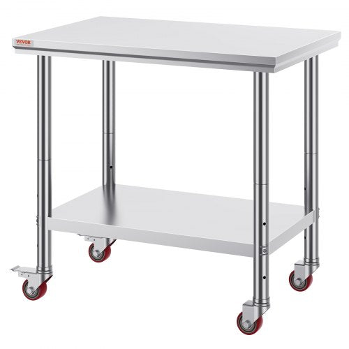 VEVOR Stainless Steel Kitchen Work 36x24 in Heavy Duty Table with Casters