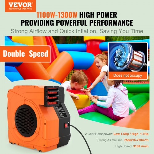 VEVOR 1100W Inflatable Blower Electric Fan 1.5 and 1.7 HP for Bouncy Castles Waterslides