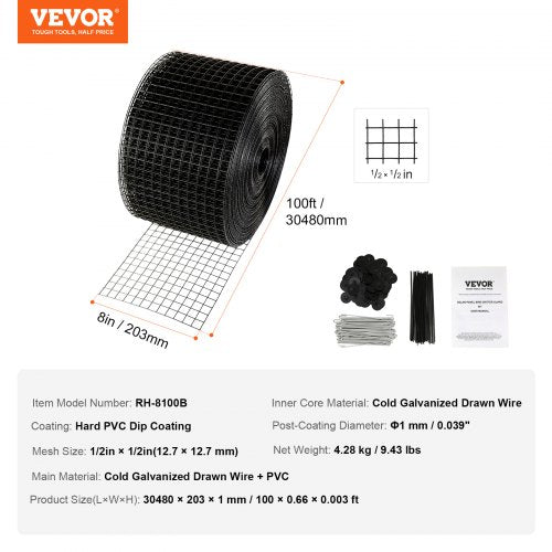 VEVOR Solar Panel Guard Bird Critter Protection 8 in x 100 ft Wire Mesh with Fasteners