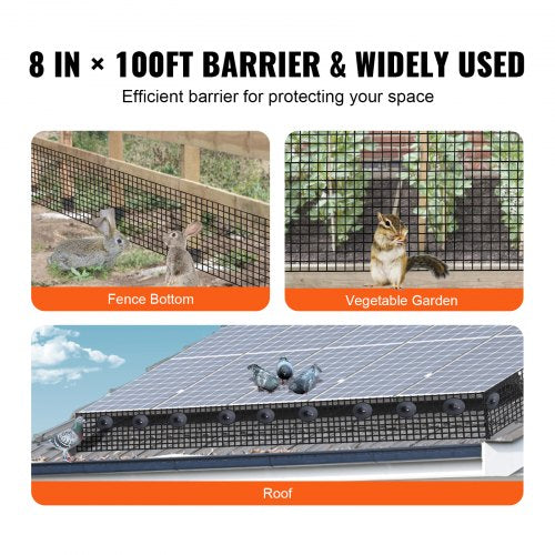 VEVOR 8" x 100ft Solar Panel Guard Bird Critter Roll Kit PVC Coated Wire Mesh