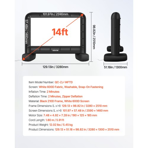 VEVOR 14 ft Inflatable Projection Screen with Portable Storage Bag for Movies