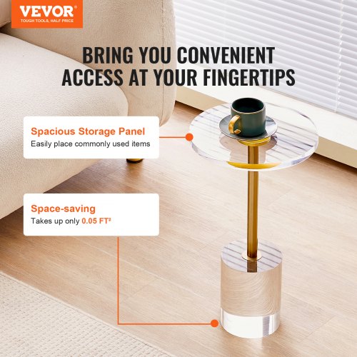 VEVOR Clear Acrylic Round End/Side Table 11.9 x 11.9 inch for Living Room